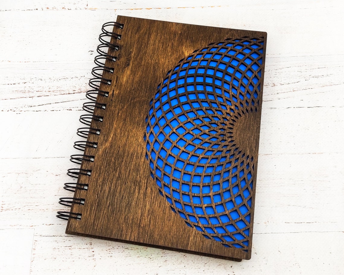 Wooden notebook with mandala laser cut. Spiral notebook with Etsy