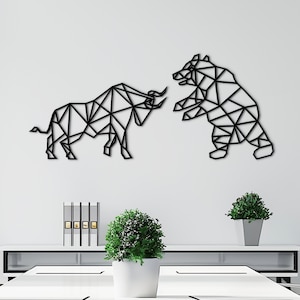 Finance art with geometric bull and bear motifs, perfect for decorating a trader's workspace.