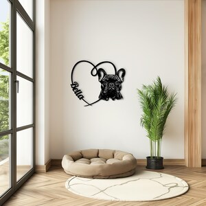 French Bulldog Dog Room Decor: A unique wooden wall hanging featuring a French Bulldog portrait, perfect for Frenchie-themed rooms.