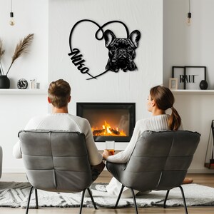 Custom French Bulldog Wall Art: Handcrafted wooden sign showcasing a French Bulldog portrait with custom name, adding a personal touch to home decor.