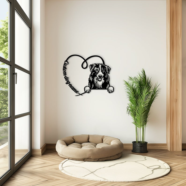 Custom wood wall art featuring an Australian Shepherd, a unique addition to your home.