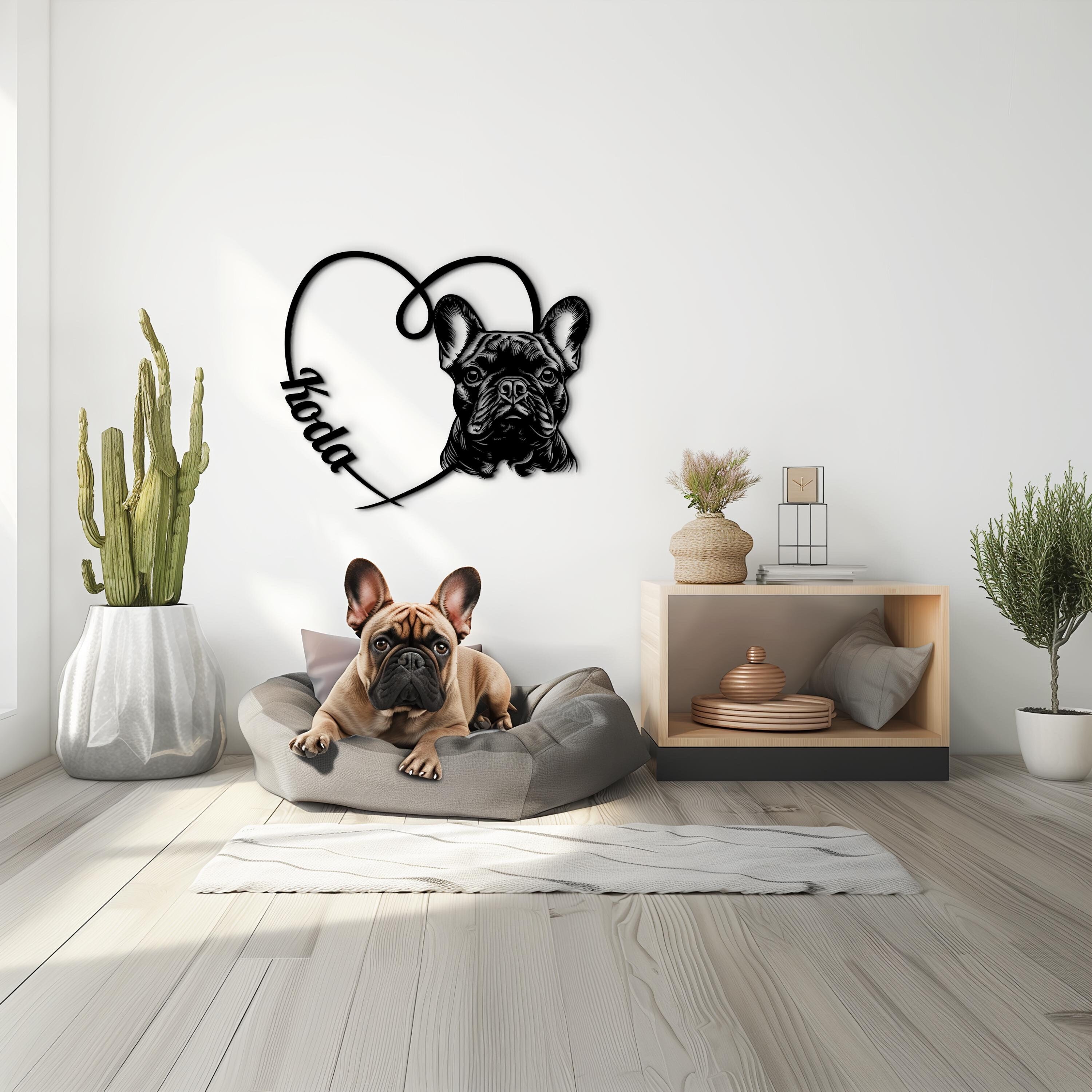 French Bulldog art wood wall sign. Frenchie name portrait dog room decor. Custom French Bulldog wall art. Personalized French Bulldog gif