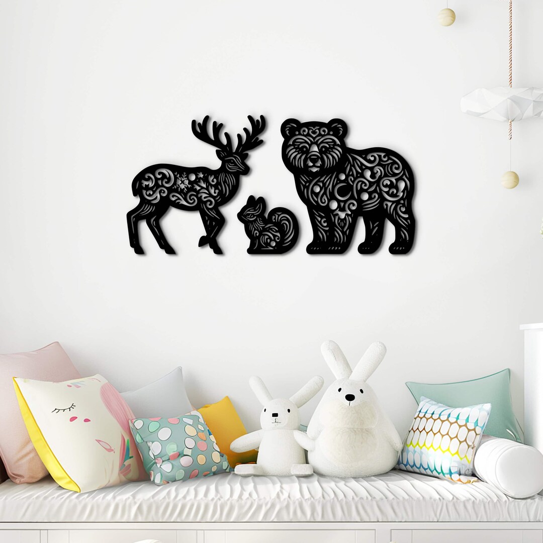 Woodland Nursery Decor Forest Animal Wood Wall Art Set Etsy