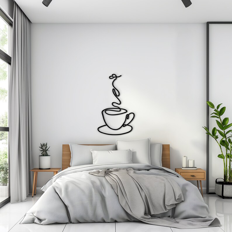 Personalized coffee bar wall art, cute one line art design.