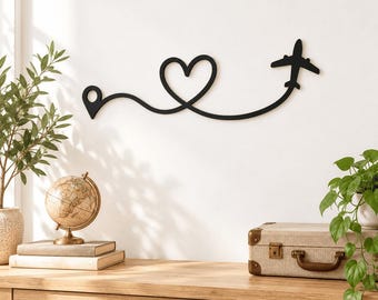Airplane Wall Decor, Travel Lover Gift, Flight Route Line Art for Home Office Entryway