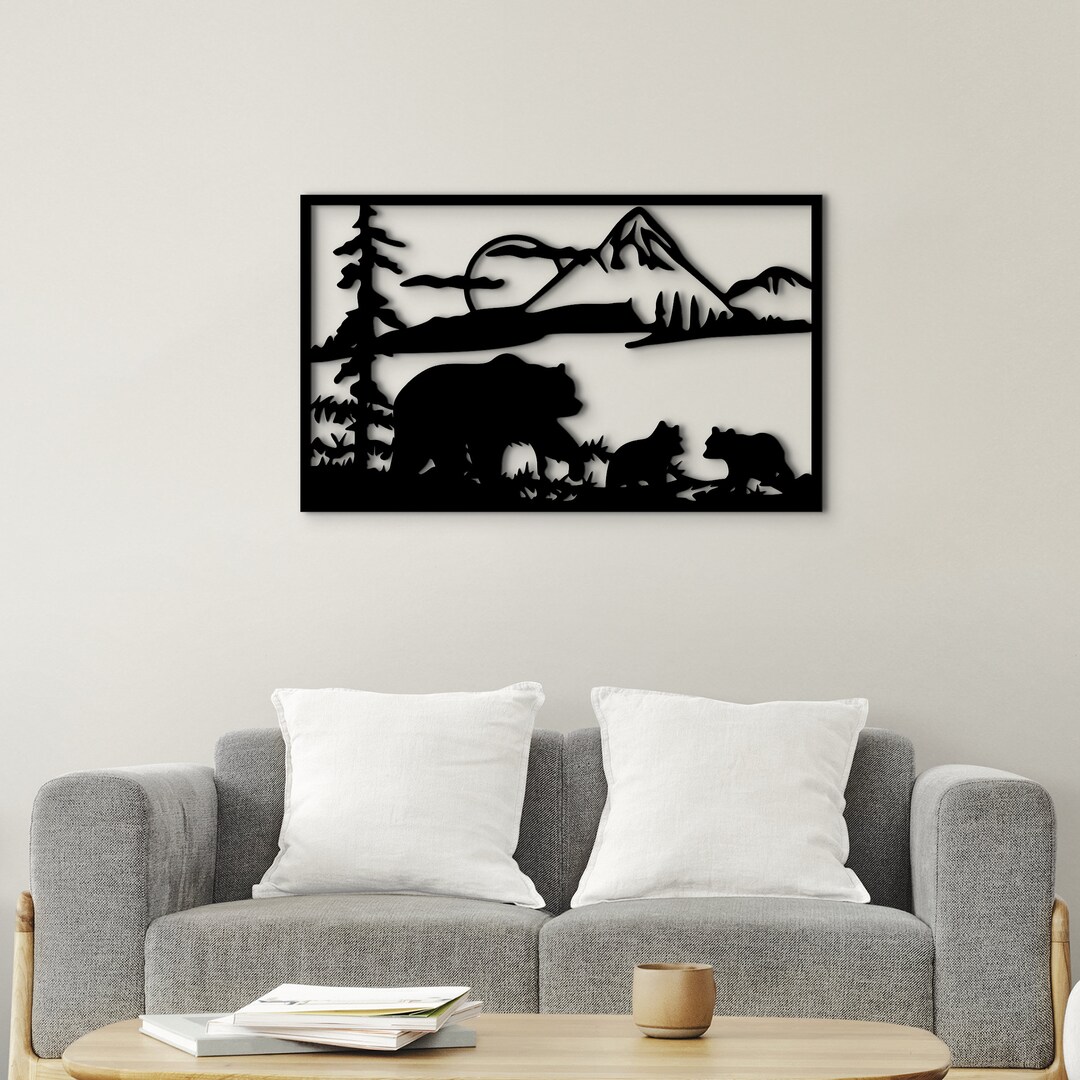 Wood Bear Forest Wall Art Black Bear Wall Art Fall Decor Etsy