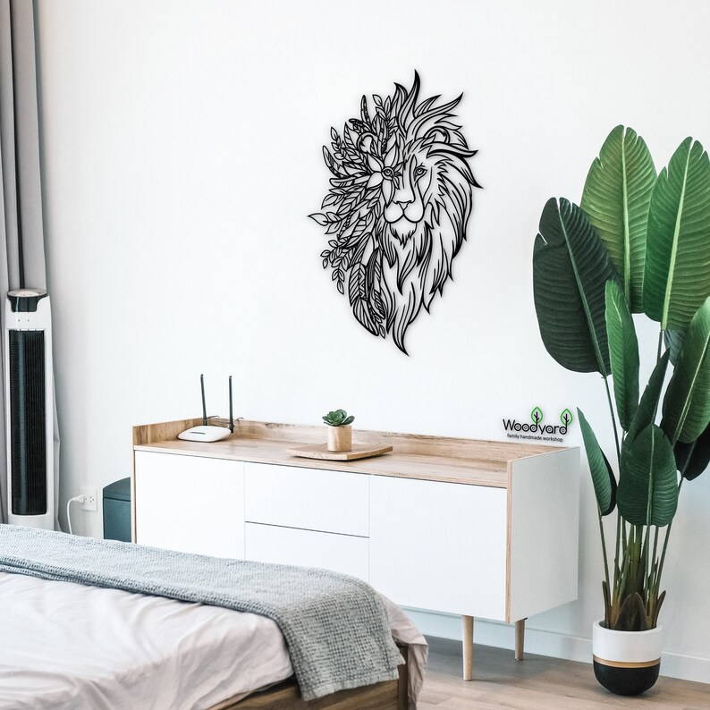 Wooden Lion Head Wall Decor Etsy