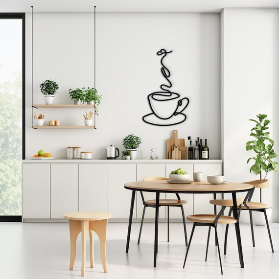 Coffee bar decor wood wall art. Custom Coffee with cup wood sign, Kitchen wall decor. Cute Coffee one line art, Unique Coffee Lover Gift