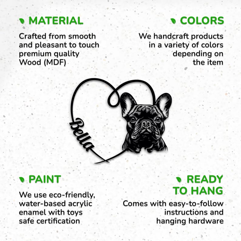 Custom French Bulldog Name Sign: Wooden wall art with a French Bulldog portrait and custom name, great for personalized home decor.