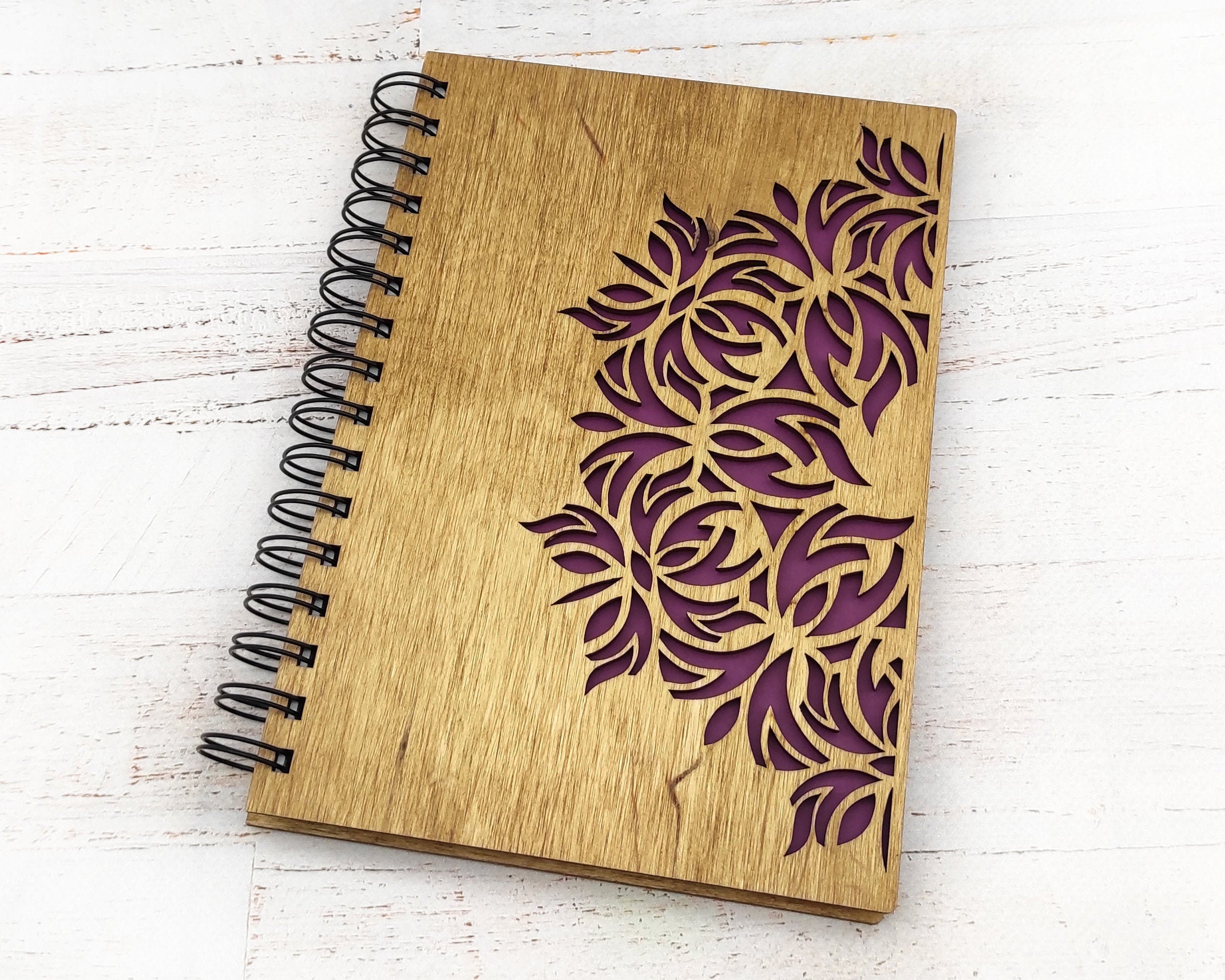 Wooden notebook with mandala laser cut. Spiral notebook with Etsy