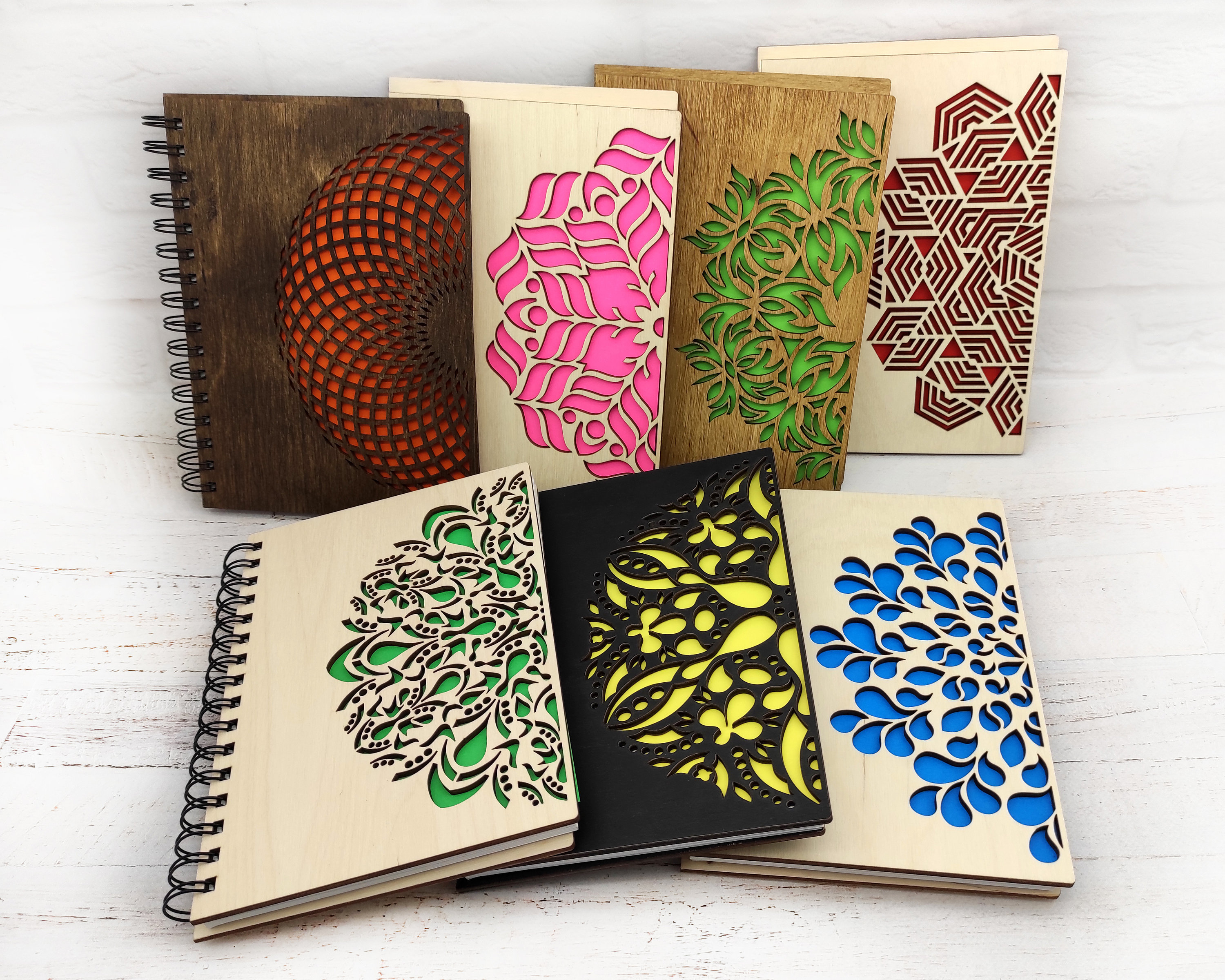 Wooden notebook with mandala laser cut. Spiral notebook with Etsy