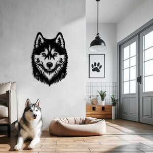 Handmade Husky wall decor, sure to bring joy to any home or office setting.