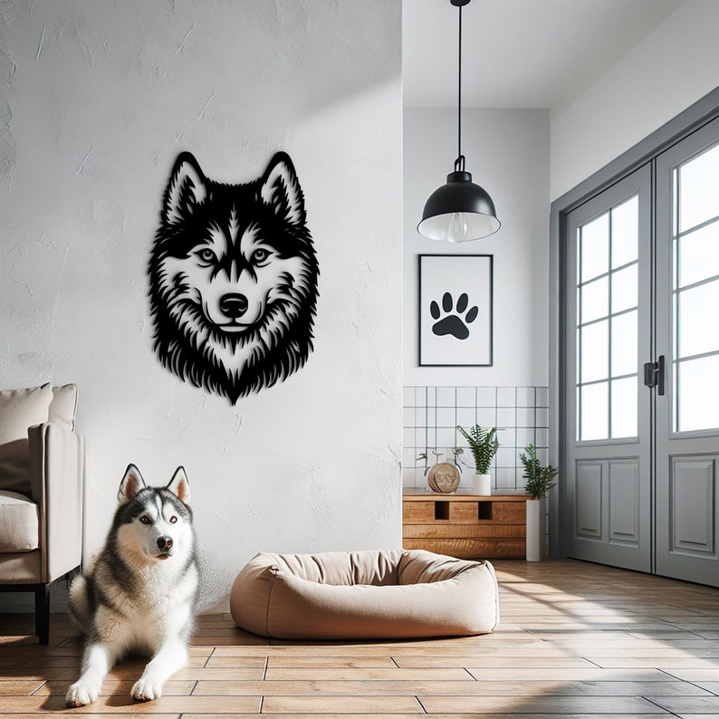 Handmade Husky wall decor, sure to bring joy to any home or office setting.