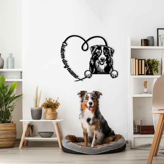 Australian Shepherd wall art. Custom dog name sign. Handmade Aussie dog portrait wall hanging. Personalized Australian Shepherd owner gift