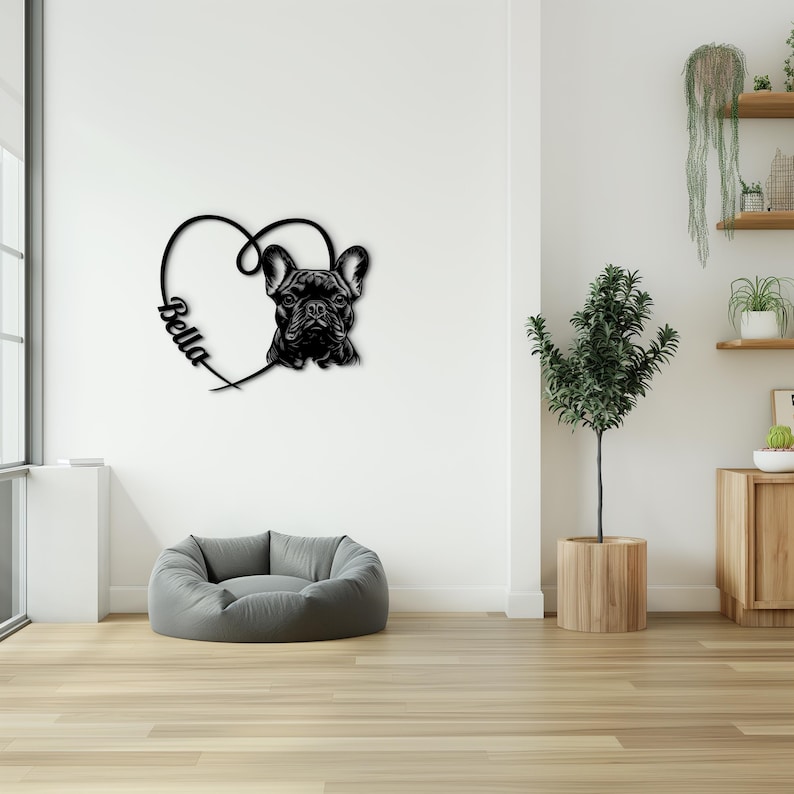 Personalized Frenchie Wall Art: Customizable wooden sign with a French Bulldog portrait and name, making a special gift for dog owners.