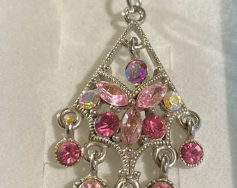 Scintillante pendente vintage strass su catena in argento sterling da 18 pollici.