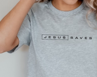 Magliette unisex con grafica cristiana Gesù salva, abbigliamento cristiano, maglietta Gesù salva, per donne e uomini, maglietta Gesù fantastica, magliette della fede