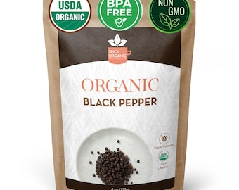 Poivre noir entier biologique d'Inde | Malabar Kali Mirch, certifié USDA, sans OGM | Pour moulins, saumures et concassage frais