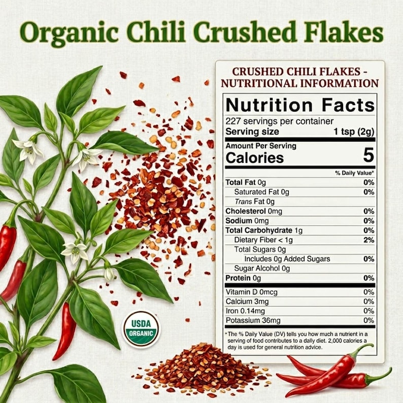 Organic Red Chili Flakes from India | Crushed Red Pepper with Seeds, USDA Certified, Non-GMO | For Pizza, Pasta, Chili Oil & More afbeelding 2