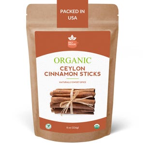 Organic Ceylon Cinnamon Sticks – Sweet, Aromatic Spice for Cooking, Baking, Teas & Crafts – USDA Certified, Non-GMO – Resealable Bag
