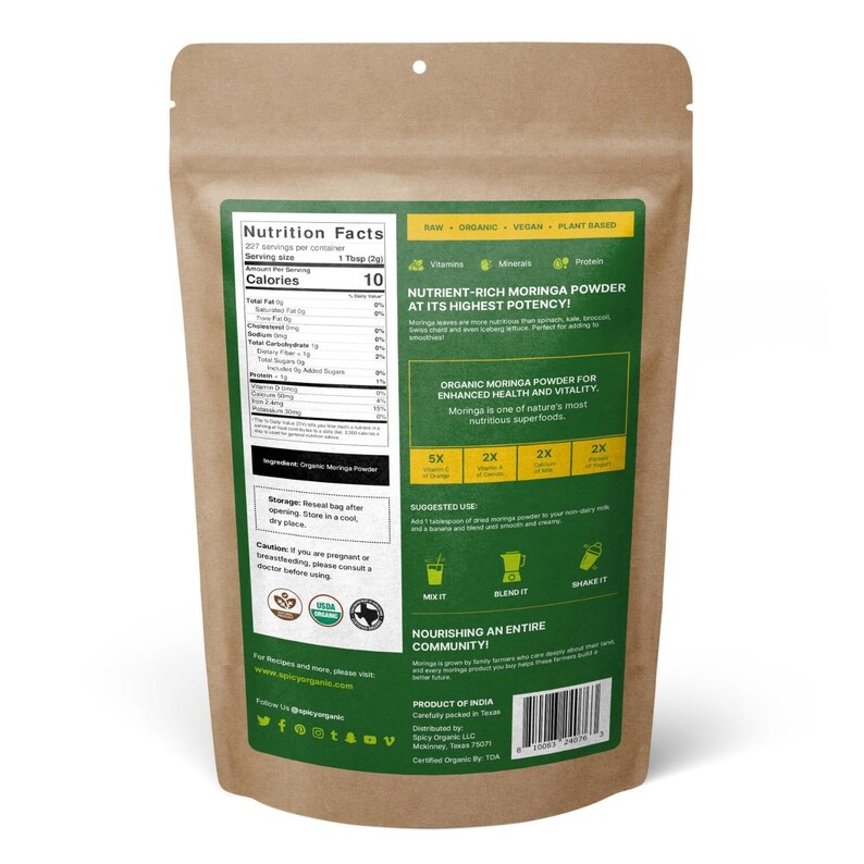 Organic Moringa Leaf Powder – Fine Green Superfood (resealable Pouch ...