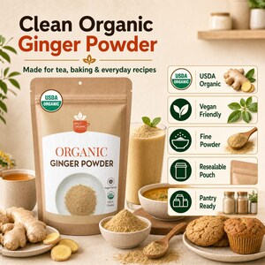 Organic Ginger Powder from India | Ground Adrak, USDA Certified, Non-GMO | For Baking, Chai, Curries & Stir-Fries | Kraft Pouch image 9