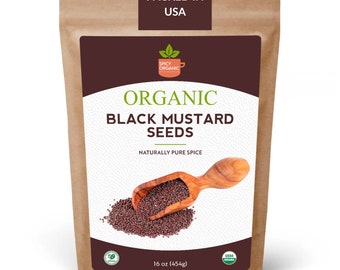 Semillas de mostaza negra orgánicas de la India / Rai enteras, con certificación USDA, sin OGM / Para tadka, curries, encurtidos y salmueras / Bolsa Kraft