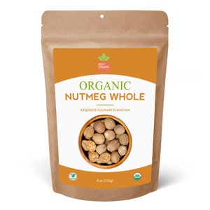 Organic Whole Nutmeg - Certified USDA Organic Spice for Cooking, Baking, and Beverages -Fresh & Aromatic Myristica Fragrant