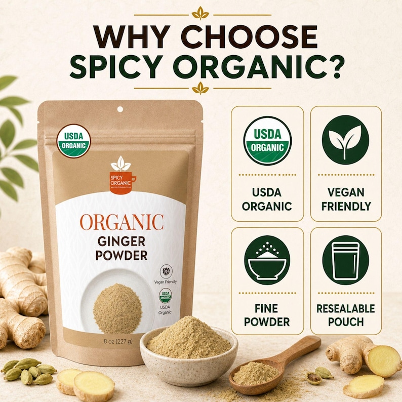 Organic Ginger Powder from India | Ground Adrak, USDA Certified, Non-GMO | For Baking, Chai, Curries & Stir-Fries | Kraft Pouch image 4