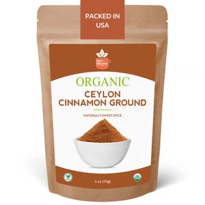Organic Ceylon Cinnamon Powder – Finely Ground True Cinnamon for Baking, Teas & Recipes – USDA Certified, Non-GMO – Resealable Pouch