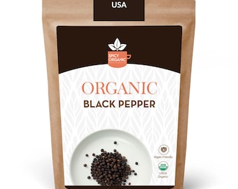 Granos de pimienta negra enteros orgánicos: especia certificada por el USDA