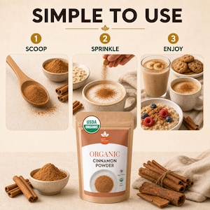 Bio-Zimtpulver aus Indien | Frisch gemahlener Zimt, USDA-zertifiziert, gentechnikfrei | Zum Backen, für Haferflocken, Kaffee und Currys | Beutel Bild 6