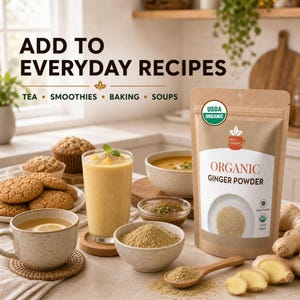 Organic Ginger Powder from India | Ground Adrak, USDA Certified, Non-GMO | For Baking, Chai, Curries & Stir-Fries | Kraft Pouch image 5