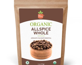 Organic Allspice Whole Berries from Guatemala | Pimenta Dioica, USDA Certified, Non-GMO | For Jerk, Mulling, Pickling & Baking | Pouch