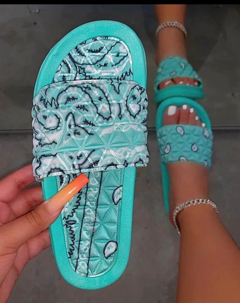 New Bandana Slides Slippers Blue Red Mint Pink Sizes 610 Etsy