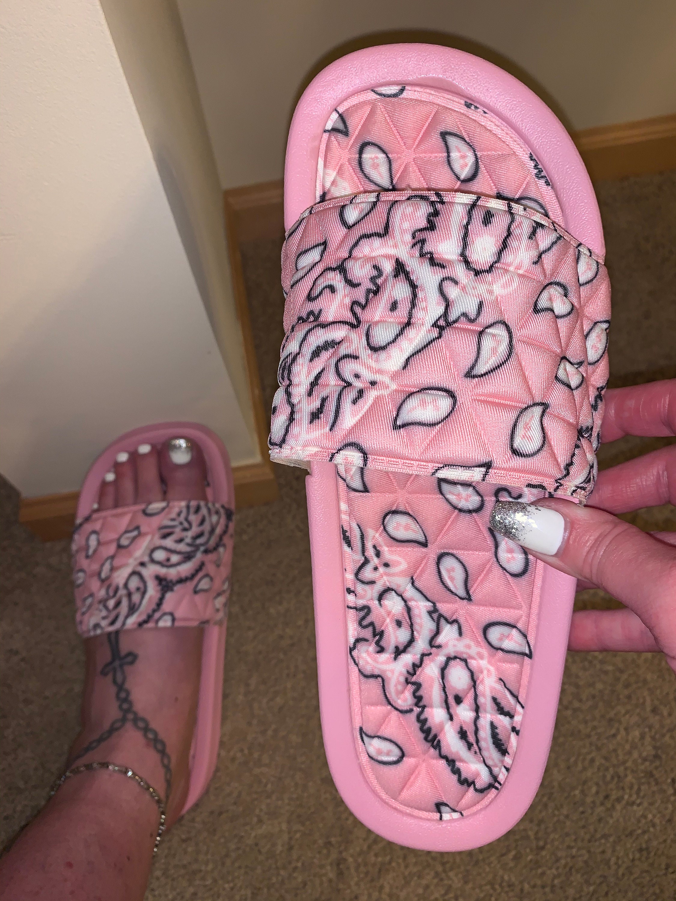 New Bandana Slides Slippers Blue Red Mint Pink Sizes 610 Etsy