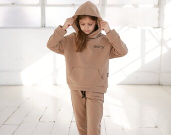 2pc Set Hoodie and Pants for Kids, Sweatshirt and jogger for kids, cotton set , boys and girls pullover, oversized ,Kids outfit cotton brown