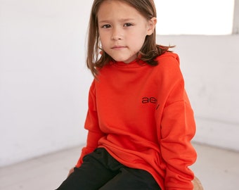 2pcs Set Hoodie and Pants for Kids , kids sweatshirt and jogger, pullover oversized, hoodie unisex, boys girl kids outfit orange  cotton set