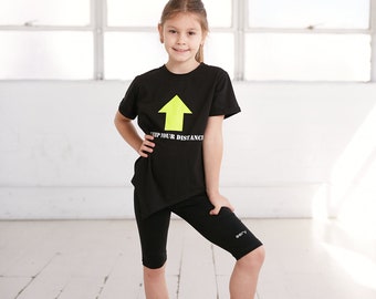 2pcs Set T-shirt and shorts cotton set kids activewear black bicycle short , summer set ,shirt , girls bike shorts , girls T Shirt