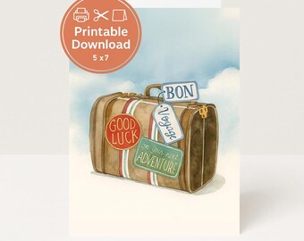 Off To College Card | Safe Travels | Bon Voyage | New Job | Moving | Suitcase Luggage