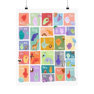 ASL Alphabet Animals Indoor Wall Hanging| Kids Sign Language ABC Chart