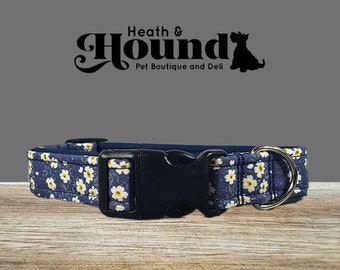 Blue Ditsy Floral Dog Collar, Adjustable Dog Collar, Girl Collar, Cute Pet Collar, Puppy