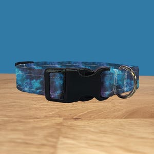 Dog Collar | Dark Blue Galaxy | Adjustable | Metal Buckle | Plastic Side Release | Puppy