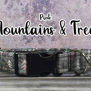 Pink Mountains & Trees Dog Collar | Adjustable Cotton Fabric