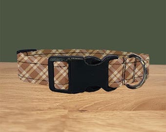 Dog Collar | Brown Tartan | Adjustable | Metal Buckle | Plastic Side Release | Puppy | Check | Plaid