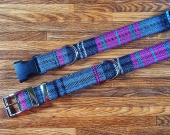 Pink and Grey Tartan Dog Collar