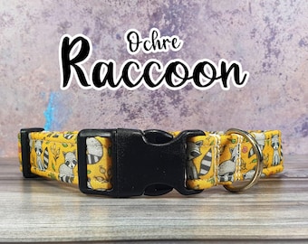 Ochre Raccoon Print Dog Collar | Handmade Adjustable Collar