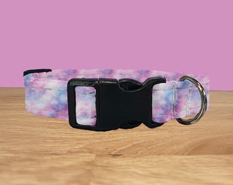 Collar para perro / Galaxia rosa / Ajustable / Hebilla de metal / Cierre lateral de plástico / Cachorro