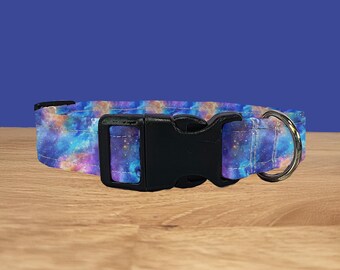 Dog Collar | Blue, Purple and Gold Galaxy | Adjustable | Metal Buckle | Plastic Side Release | Puppy