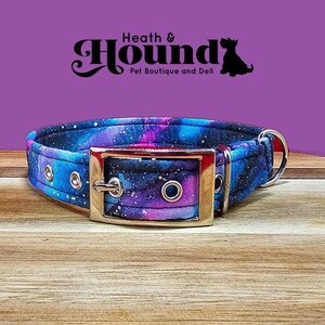 Dog Collar | Blue Galaxy | Adjustable | Metal Buckle | Plastic Side Release | Puppy